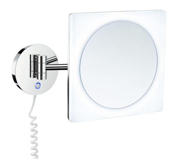 Meikkipeili Smedbo Outline Dual light, Ø200mm, valolla ja hipaisukytkimellä, 5-kertainen suurennos, kantikas