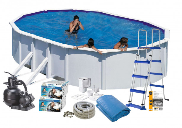 Uima-allaspaketti Swim & Fun Basic 132 v2, 610 x 375 cm valkoinen