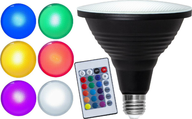 LED-lamppu Star Trading Spotlight Outdoor, E27, värivaihto, musta