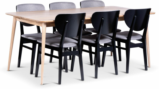 Ruokailuryhmä Stenexpo 180x90cm Odense-pöytä + 6 Borgholm-tuolia jatkettava tammi/saarni