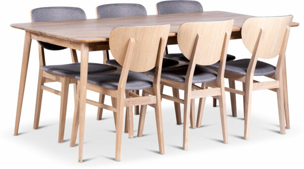 Ruokailuryhmä Stenexpo 180x90cm Odense-pöytä + 6 Fårö-tuolia jatkettava valkoöljytty tammi