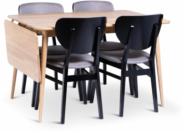 Ruokailuryhmä Stenexpo 120/160x80cm Odense-klaffipöytä + 4 Borgholm-tuolia tammi/saarni