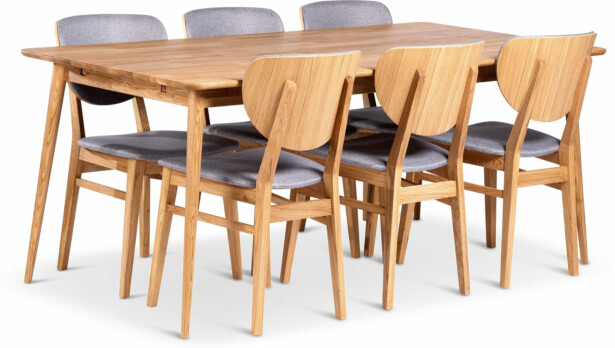 Ruokailuryhmä Stenexpo 180x90cm Alborg-pöytä + 6 Tjörn-tuolia jatkettava tammi
