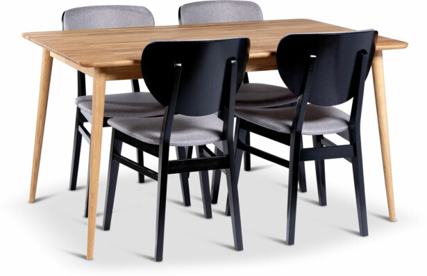 Ruokailuryhmä Stenexpo 140x90cm Alborg-pöytä + 4 Borgholm-tuolia jatkettava tammi mustaksi petsattu
