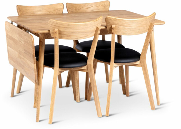 Ruokailuryhmä Stenexpo 120/160x80cm Alborg-klaffipöytä + 4 Växjö-tuolia tammi