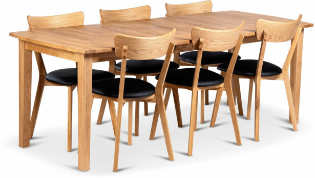 Ruokailuryhmä Stenexpo 160/210x90cm Visby-jatkopöytä + 6 Växjö-tuolia tammi