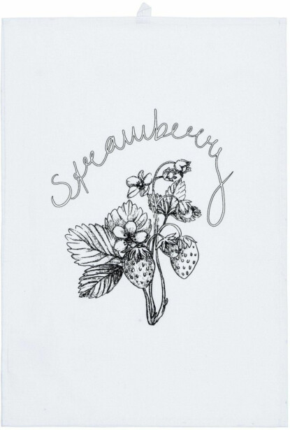 Keittiöpyyhe Svanefors Strawberry, 47x70cm, musta/valkoinen