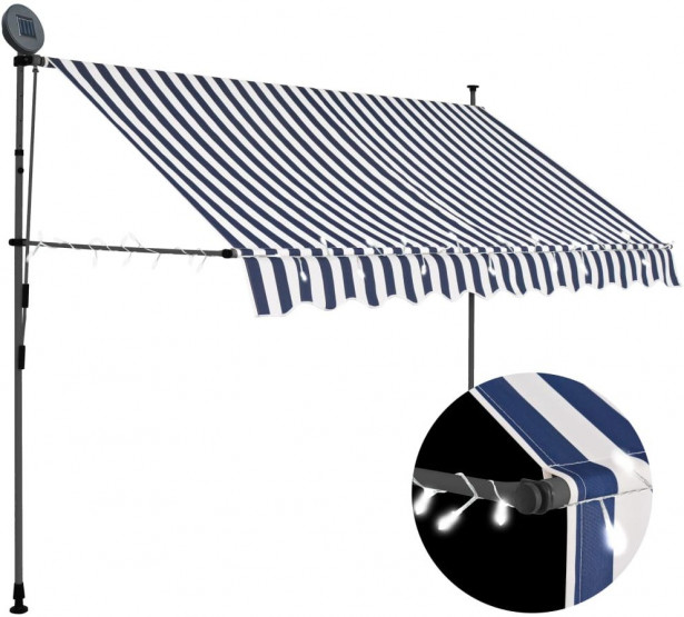 Sisäänkelattava markiisi ledillä 250 cm sinivalkoiset raidat_1