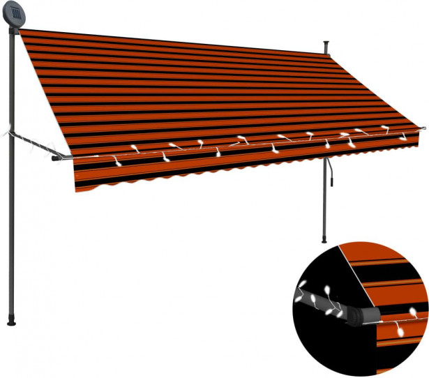 Sisäänkelattava markiisi ledillä 300 cm oranssi ja ruskea_1