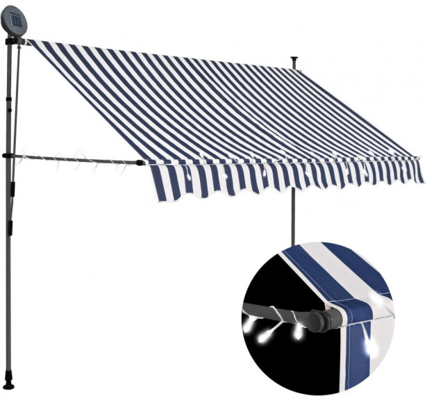 Sisäänkelattava markiisi ledillä 300 cm sinivalkoiset raidat_1