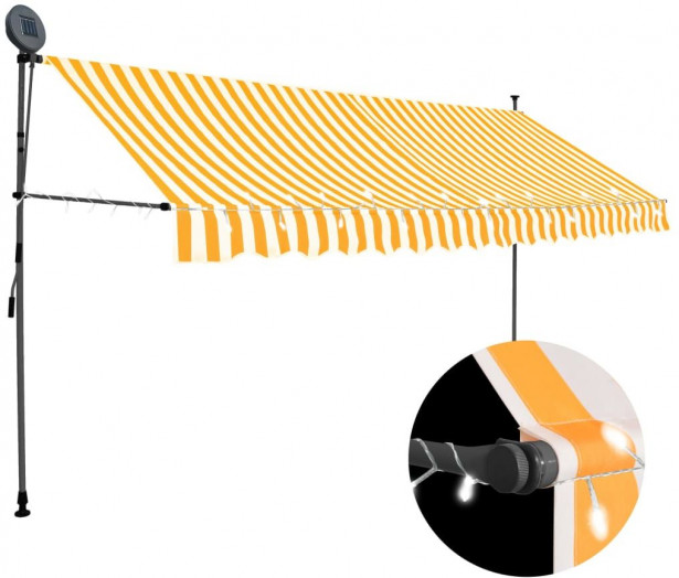 Sisäänkelattava markiisi ledillä 350 cm valkoinen ja oranssi_1