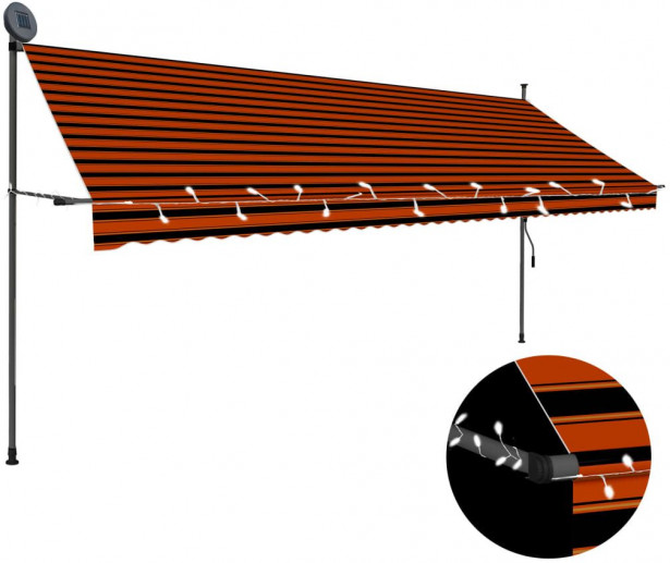 Sisäänkelattava markiisi ledillä 400 cm oranssi ja ruskea_1