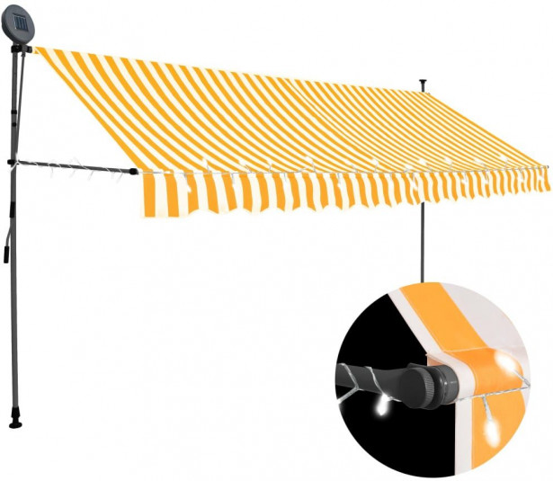 Sisäänkelattava markiisi ledillä 400 cm valkoinen ja oranssi_1