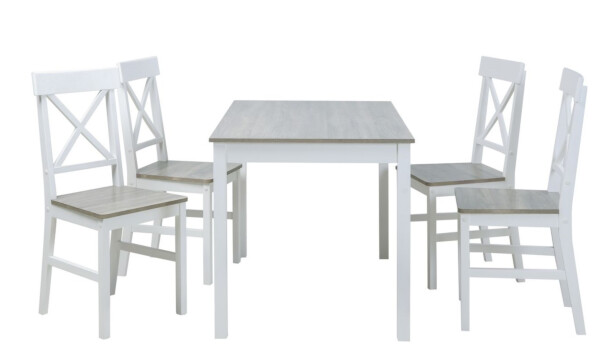 Ruokailuryhmä Tenstar Maxx, 118x74cm + 4 tuolia, vaaleanharmaa/valkoinen