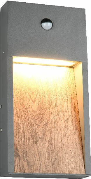 LED-seinävalaisin Trio Salmon, puu/antrasiitti, liiketunnistin