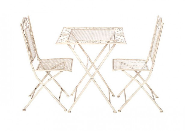 Parvekekalustesetti Chic Home, pöytä + 2 tuolia, metalli, valkoinen
