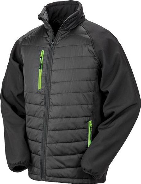 Unisex topattu softshell-takki Result Compassmusta/lime XXL