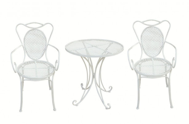 Bistro-setti Chic Garden 3, pöytä + 2 tuolia, valkoinen