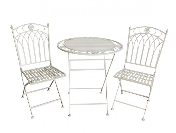 Bistro-setti Chic Garden 2, pöytä + 2 tuolia, kokoontaittuva, valkoinen