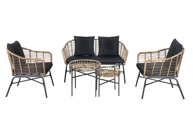 Sohvaryhmä Chic Garden Milano, sohva + 2 pöytää + 2 nojatuolia, beige/grafiitti