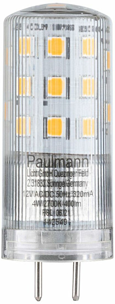 LED-pistokantalamppu Paulmann Pin Base, 12V, GY6.35, 400lm, 4W, 2700K, himmennettävä, kirkas