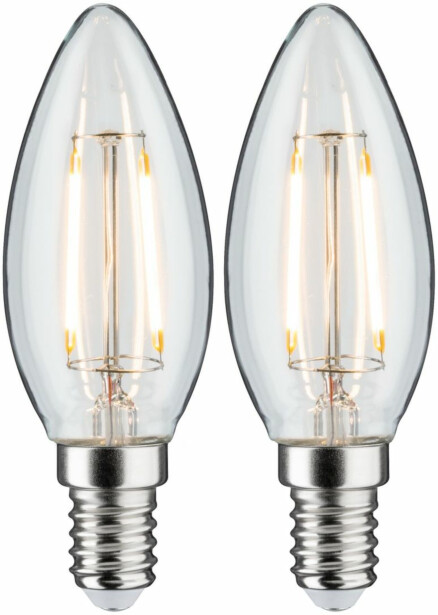 LED-kynttilälamppu Paulmann Candle, E14, 250lm, 2.7W, 2700K, filamentti, kirkas, 2kpl