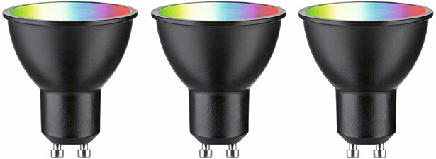 LED-älylamppu Paulmann Smart Home Zigbee 3.0 Reflector, GU10, 350lm, 4.8W, RGBW+, himmennettävä, mattamusta, 3kpl