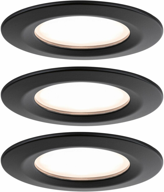 Upotettava LED-valaisin Paulmann Nova Plus Coin Rigid, 3kpl, IP44, Ø78mm, 6W, 470lm, 2700K, himmennettävä, mattamusta