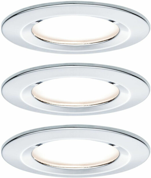 Upotettava LED-valaisin Paulmann Nova Coin Rigid, 3kpl, IP44, Ø78mm, 6W, 470lm, 2700K, himmennettävä, kromi