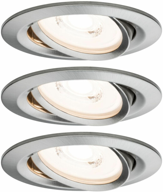 Upotettava LED-valaisin Paulmann Premium Coin, 3kpl, Ø84mm, 6.3W, 430lm, 2700K, himmennettävä, harjattu rauta