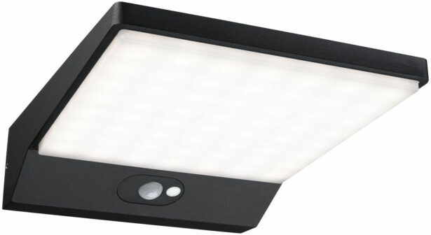 LED-ulkoseinävalaisin liiketunnistimella Paulmann Ronea, IP44, 18x25cm, 10.5W, 3000K, tummanharmaa