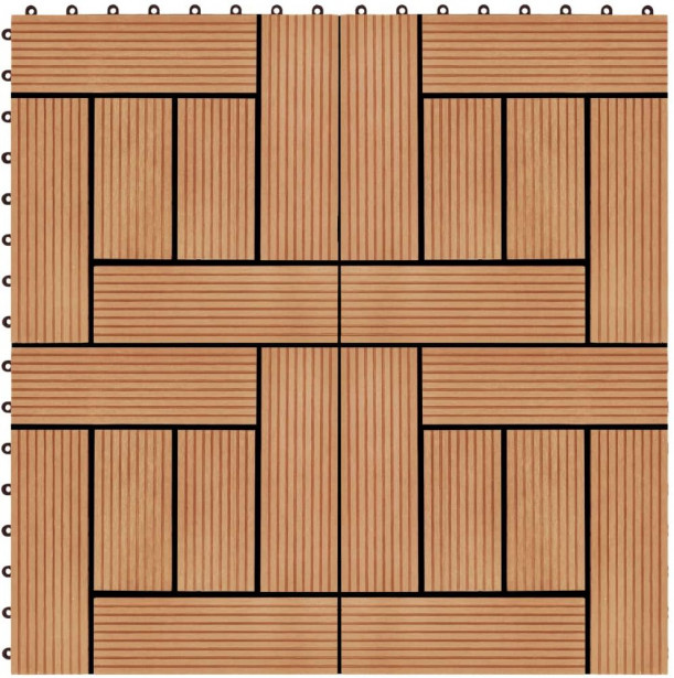 Terassilaatat WPC 30x30 cm 1m² tiikin värinen 11 kpl