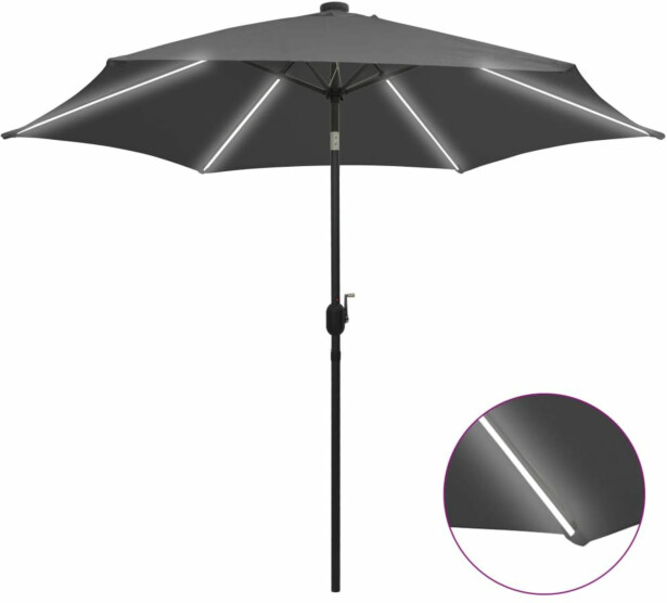 Ulkoaurinkovarjo led-valot alumiinitanko 300 cm antrasiitti_1