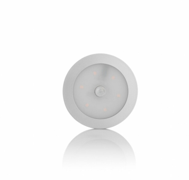 Kalustevalaisin Spectrum LED SMD 2.9W 12V PIR-liiketunnistin Ø68x7mm valkoinen, eri värilämpötiloja