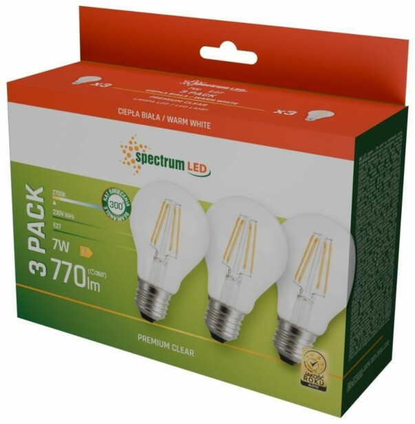 LED-lamppu Spectrum E27 7W 230V 2700K kirkas 3kpl/pkt
