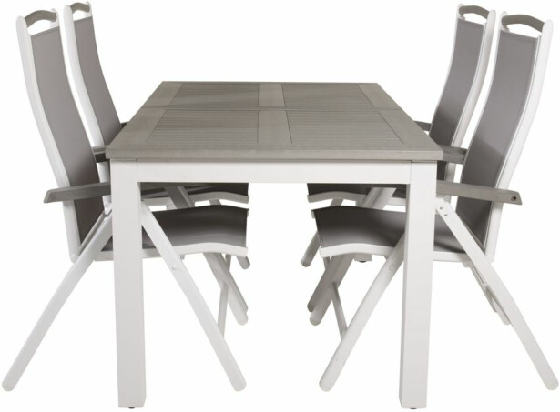 Ruokailuryhmä Venture Home, 152/210x90cm harmaa/valkoinen jatkettava Albany-pöytä + 4 harmaa/valkoista Albany-säätötuolia