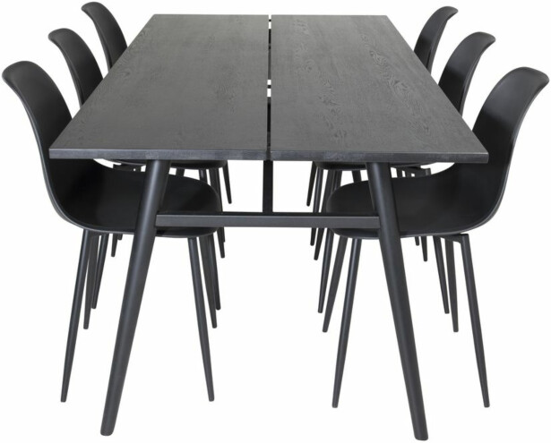Ruokailuryhmä Venture Home, Sleek-ruokapöytä + 6 mustaa Polar Plastic-tuolia