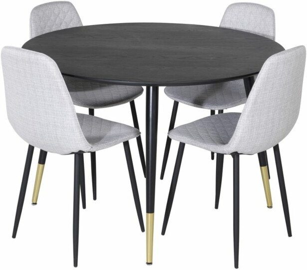 Ruokailuryhmä Venture Home, ⌀115cm musta Dipp-ruokapöytä + 4 Polar Diamond -tuolia