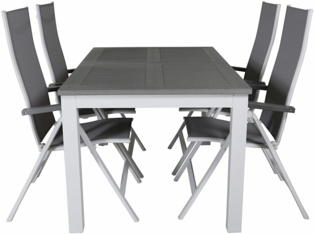 Ruokailuryhmä Venture Home, 152/210x90cm harmaa/valkoinen jatkettava Albany-pöytä + 4 harmaa/valkoista Albany Light -säätötuolia