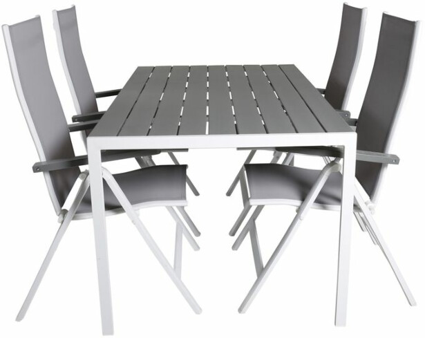 Ruokailuryhmä Venture Home, 150x90cm harmaa/valkoinen Break-pöytä + 4 harmaa/valkoista Albany-taittotuolia
