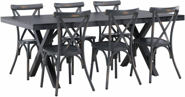 Ruokailuryhmä Venture Home, 200x100cm musta Garcia-pöytä + 6 mustaa Tablas-tuolia