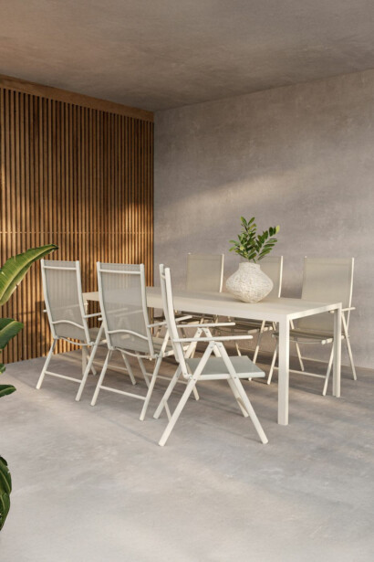 Ruokailuryhmä Venture Home, 205x90cm beige Break-pöytä + 6 beigeä Break-tuolia