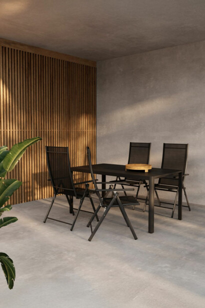 Ruokailuryhmä Venture Home, 150x85cm musta Giardini-pöytä + 4 mustaa Levanzo-tuolia