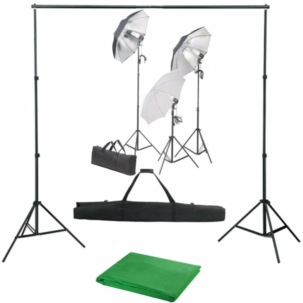 Valokuvastudiosarja 1 valosarjalla ja taustakankaalla