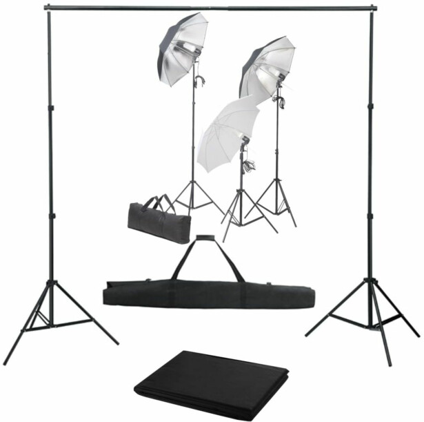 Valokuvastudiosarja 2 valosarjalla ja taustakankaalla
