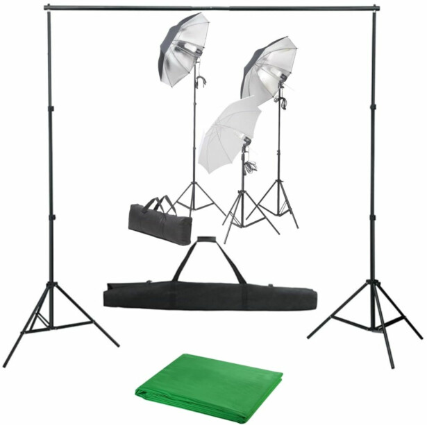 Valokuvastudiosarja 3 valosarjalla ja taustakankaalla