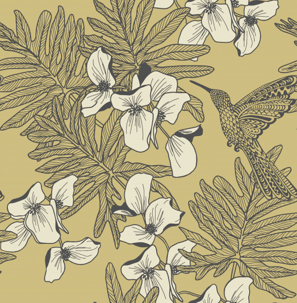 Tapetti 1838 Wallcoverings Hummingbird, keltainen, 0,52x10,05m