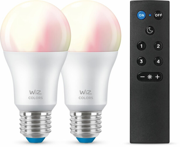LED-älylamppu Wiz A60 Full Color, Wi-Fi, 60W, E27, RGB, 2kpl + kaukosäädin