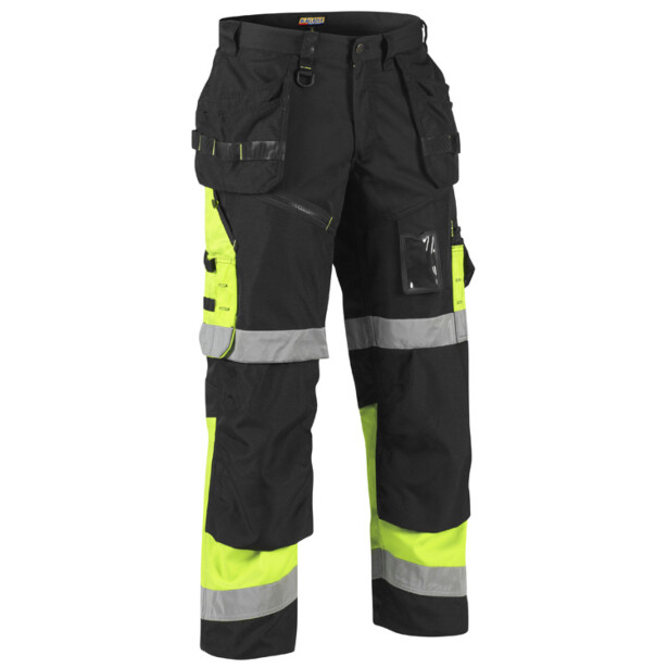 Riipputaskuhousut Blåkläder 1508 Highvis, musta/keltainen