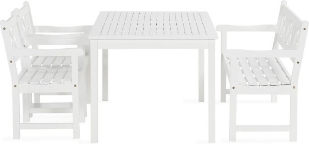 Ruokailuryhmä Oaxen 180cm + 2 tuolia + penkki valk/akaasia